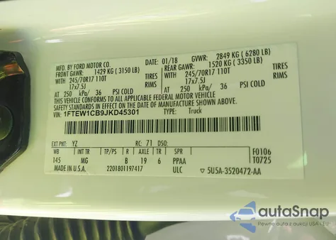 2018 Ford F-150 Xlt из США, поврежденный, VIN 1FTEW1CB9JKD45301